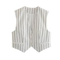 Fashion White Polyester Striped Vest Jacket