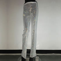 Fashion White Pants Mesh Crystal Fishnet Trousers