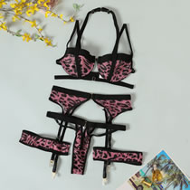 Fashion Black Lace-paneled Cutout Leopard-print Underwear Set