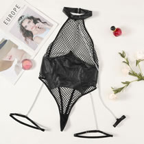 Fashion Black Mesh Sheer Fishnet Strap Bodysuit