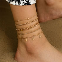 Fashion Gold Metal Geometric Pentagram Chain Anklet Set