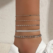 Fashion Silver Alloy Snake Bone Chain Geometric Chain Anklet Set