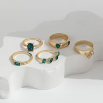 Fashion Gold Alloy Diamond Heart Oval Square Ring Set