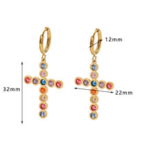 Fashion Color Stainless Steel Diamond Cross Hoop Earrings
