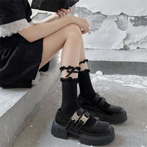 Fashion /black Lace Trim Panel Socks