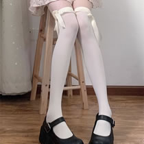 Fashion Milky White - Long Tube (over The Knee Main Picture) Satin And Lace High Socks