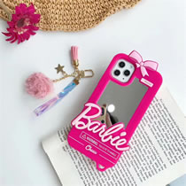 Fashion Rose Red Mirror Barbie + Hair Ball Tpu Barbie Print Iphone Case + Fur Ball Phone Chain