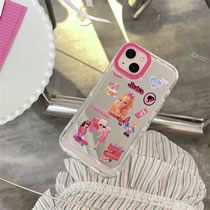 Fashion Bracket Mirror Case Pink Butterfly Barbie Sticker Tpu Barbie Print Iphone Case