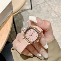 Fashion Pink Belt Pu Square Dial Watch (with Battery)