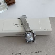 Fashion Silver With White Noodles Pu Square Dial Watch (with Battery)