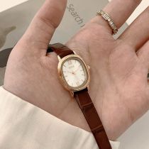 Fashion Coffee With Rose Gold White Noodles Stainless Steel Oval Dial Watch (with Battery)