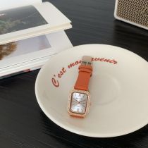 Fashion Vitality Orange Pu Square Dial Watch (with Battery)
