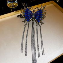Fashion Figure 8 Hair Clip - Blue Alloy Diamond Butterfly Tassel Figure 8 Clip