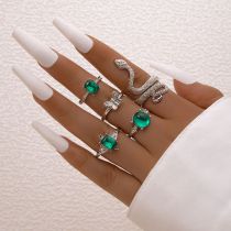 Fashion Silver Alloy Diamond Butterfly Snake Ring Set