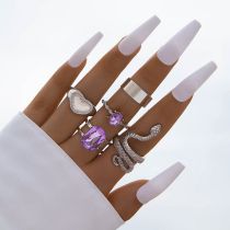 Fashion Silver Alloy Diamond Heart Snake Ring Set