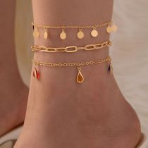 Fashion Gold Alloy Geometric Disc Chain Drop Shape Anklet Set
