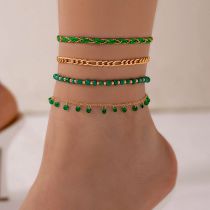 Fashion 7# Alloy Diamond Geometric Beaded Braided Anklet Set