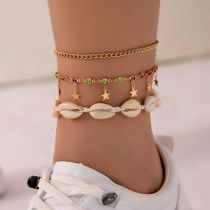 Fashion Gold Alloy Diamond Pentagram Tassel Shell Anklet Set