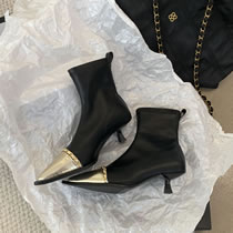 Fashion Black And Gold Color Block Pointed Toe Stiletto Boots