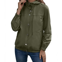 Fashion Army Green Polyester Breasted Hooded Waterproof Jacket