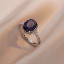 Fashion Colored Gemstone Ring Titanium Steel Oval Zirconium Ring
