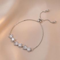 Fashion Silver Geometric Diamond Bow Bracelet