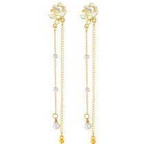 Fashion Gold Alloy Pearl Tassel Camellia Ear Cuff Earrings