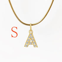 Fashion 3#s Titanium Steel Diamond 26 Alphabet Necklace