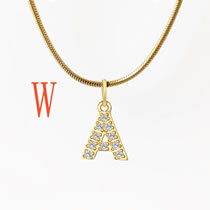 Fashion 3#w Titanium Steel Diamond 26 Alphabet Necklace