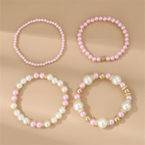 Fashion Pink Pearl Beaded Bracelet Set