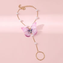 Fashion Gold Metal Pearl Chain Butterfly Mitten Bracelet