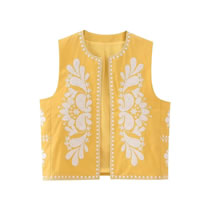 Fashion Yellow And White Pattern Woven Contrast Embroidered Vest
