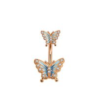 Fashion Rose Gold Single Stainless Steel Diamond Drop Oil Butterfly Puncture Navel Nail (single)