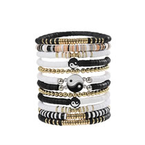 Fashion Black And White Polymer Beads Beaded Drip Oil Tai Chi Bracelet Set