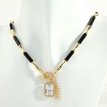 Fashion Black Stone Mixed Color Beaded Geometric Necklace