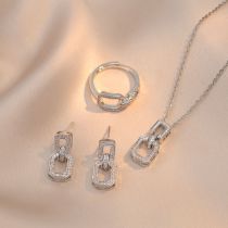 Fashion Steel Suit Titanium Steel Diamond Cutout Square Necklace Earrings Ring Set