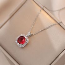 Fashion Red Gem Necklace {pendant Together} Square Necklace In Titanium And Diamonds