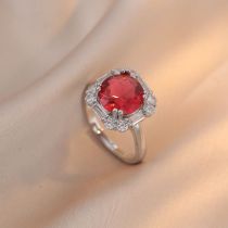 Fashion Red Gemstone Ring Square Ring In Titanium And Diamonds