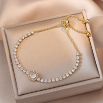 Fashion Gold Geometric Zirconia Prong Chain Round Bracelet