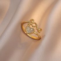 Fashion Gold Geometric Zirconia Heart Letter Open Ring