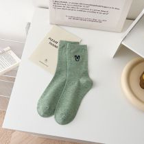 Fashion Green Cotton Heart Embroidered Socks