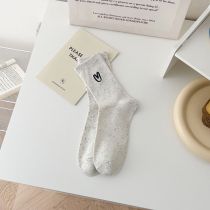Fashion White Cotton Heart Embroidered Socks