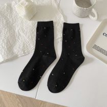 Fashion Black Color Dot Mid-tube Stacked Socks