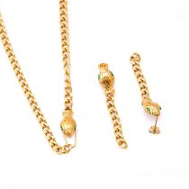 Fashion Necklace + Earrings Titanium Diamond Snake Head Necklace And Earrings Set