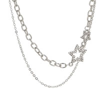 Fashion Silver Alloy Diamond Pentagram Necklace