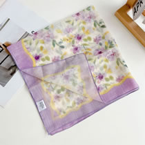 Fashion Purple Flower Purple Edge - Cotton Linen 55 Faux Silk Printed Geometric Scarf