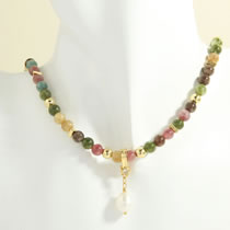 Fashion Tourmaline Stone Tassel Pearl Model Multicolored Tourmaline Beaded Pearl Necklace