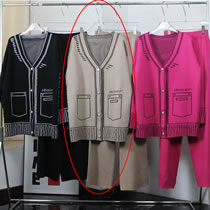 Fashion Khaki Acrylic Knit Long Sleeve Sweater Pants Set