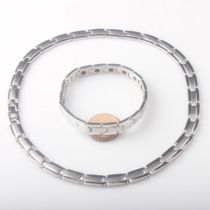 Fashion Silver Stainless Steel Geometric Bracelet Necklace Set