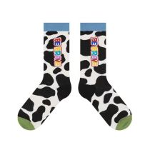 Fashion Cream Spots Cow Spotted Alphabet Socks